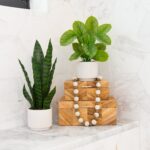 Detail view of planter detail from the 12 inch Artificial Calathea Plant with Decorative Planter