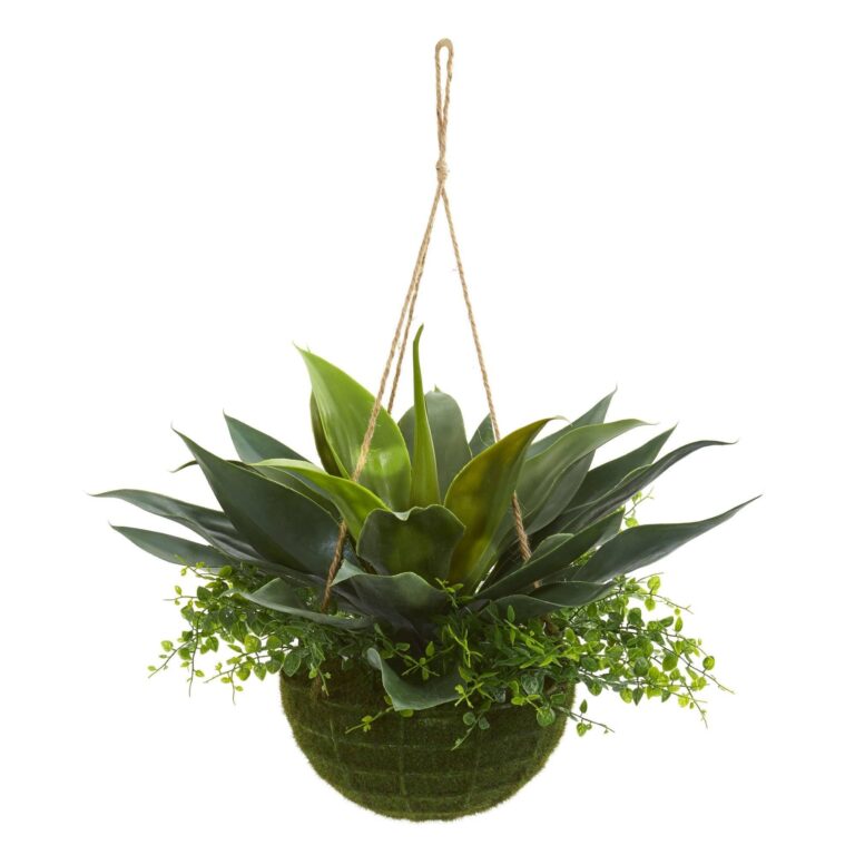13 inch Agave and Maiden Hair Artificial Plant in Hanging Basket Indoor Outdoor