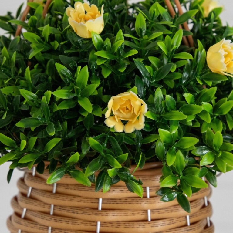 Close-up of craft detail close-up on this 13' UV Resistant Artificial Mini Woven Hanging Basket