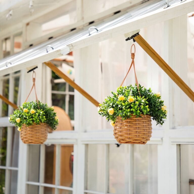 13' UV Resistant Artificial Mini Rose and Aptenia in Woven Hanging Basket Indoor Outdoor