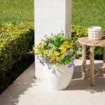 Second angle of the 13in. UV Resistant Artificial Pansy Artificial Pansy Bush focusing on accent