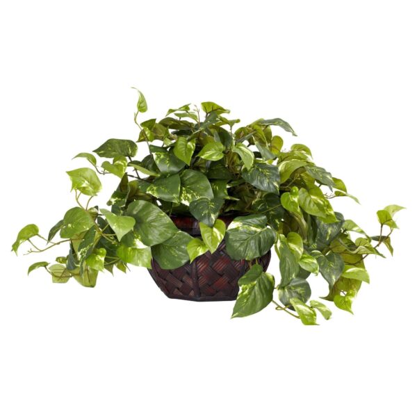 15 inch Artificial Pothos w Decorative Vase Silk Plant
