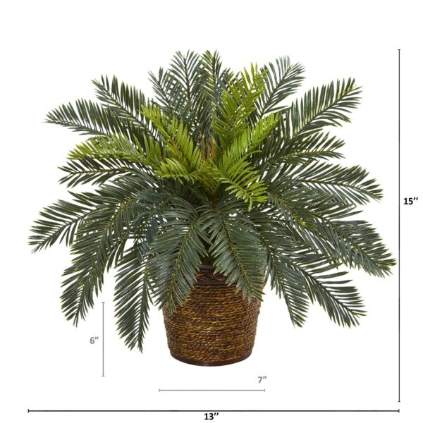 Close-up of leaf foliage texture on this 15' Cycas Artificial Plant in Basket