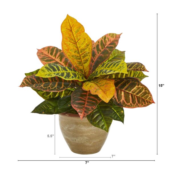 Close-up of leaf foliage texture on this 15' Garden Croton Artificial Plant Ceramic Planter Real