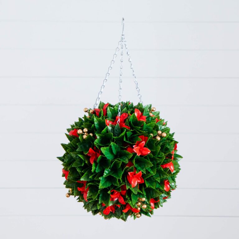 15 inch UV Resistant Artificial Red Tip Photinia Christmas Indoor hanging basket