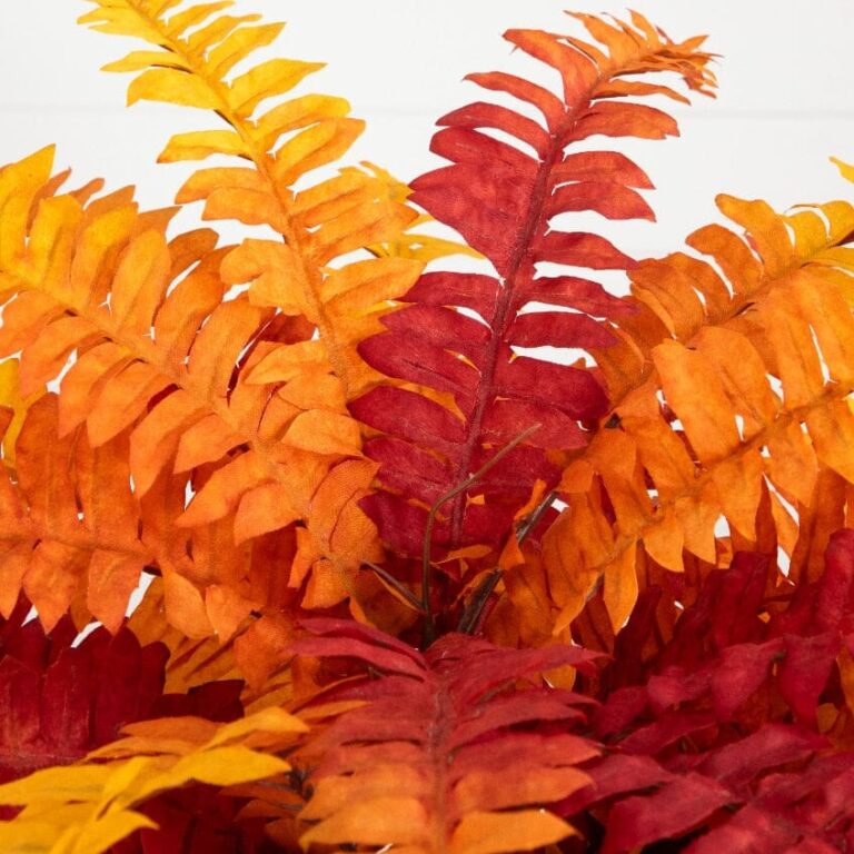 Close-up of leaf foliage texture on this 17' Autumn Artificial Fall Boston Fern Plant