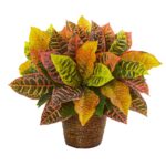 17' Garden Croton Artificial Plant in Basket Real Touch