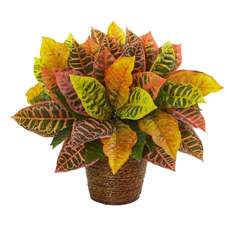 17' Garden Croton Artificial Plant in Basket Real Touch