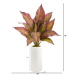 Alternate angle of the 19' Musa Leaf Artificial Plant in White Planter showing full plant