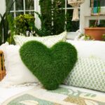 19 inch UV Resistant Artificial Heart Shaped Grass Pillow Cushion Indoor Outdoor, floral accessory