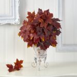 20' Autumn Maple Leaf Artificial Plant in Metal Planter