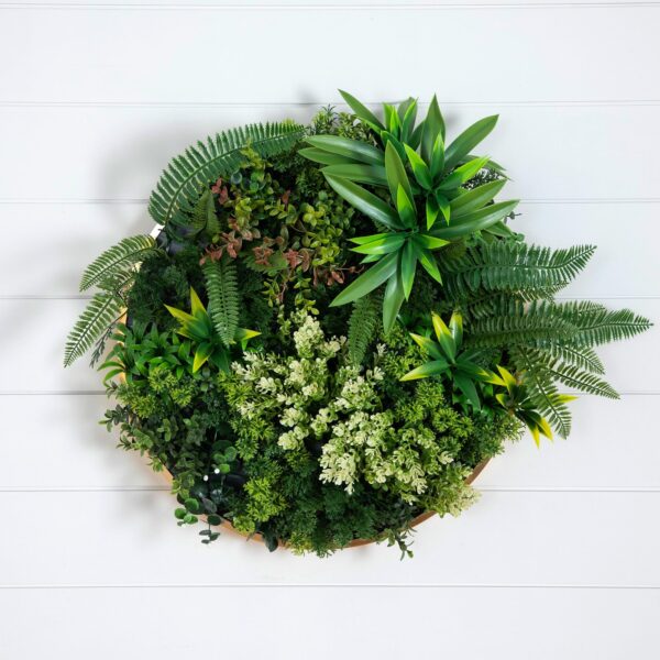 20' UV Resistant Artificial Queensland Rainforest Living Wall Art Panel in Gold Aluminum Frame, living