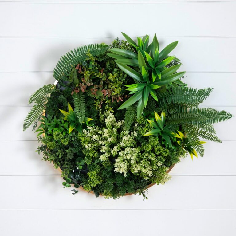 20' UV Resistant Artificial Queensland Rainforest Living Wall Art Panel in Gold Aluminum Frame, living
