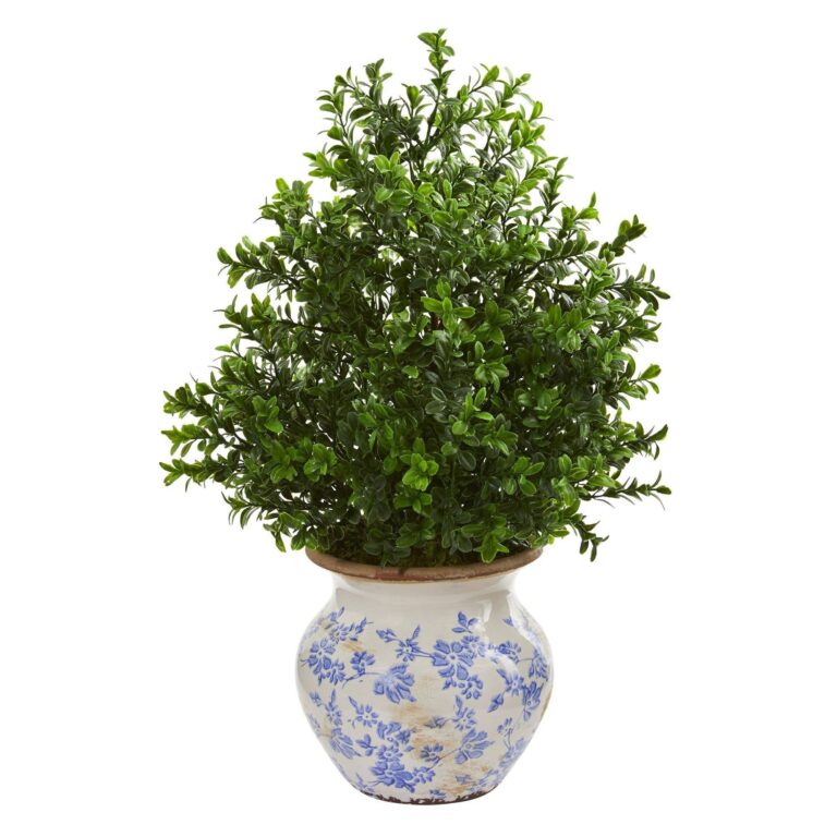 21' Boxwood Artificial Plant in Decorative Vase Indoor Outdoor