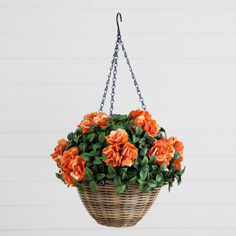 22' UV Resistant Artificial Camellia in Hanging Basket Indoor Outdoor