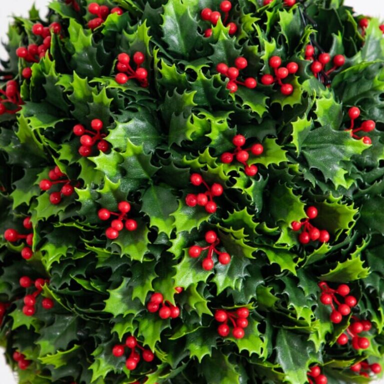 Close-up of craft detail close-up on this 22' UV Resistant Artificial Holly Berry Christmas Hanging