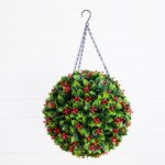 22' UV Resistant Artificial Holly Berry Christmas Hanging Ball Indoor Outdoor, hanging basket