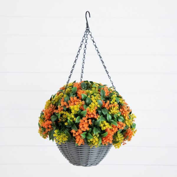 22' UV Resistant Autumn Artificial Fall Gardenia Hanging Basket Indoor Outdoor