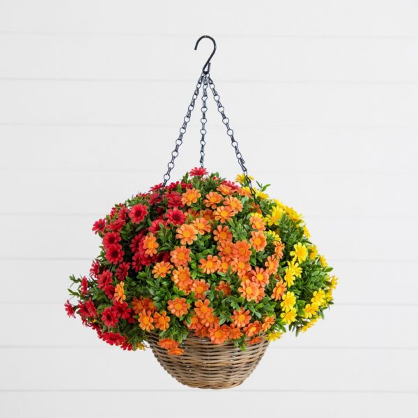 22' UV Resistant Autumn Artificial Fall Mixed Daisy Hanging Basket Indoor Outdoor