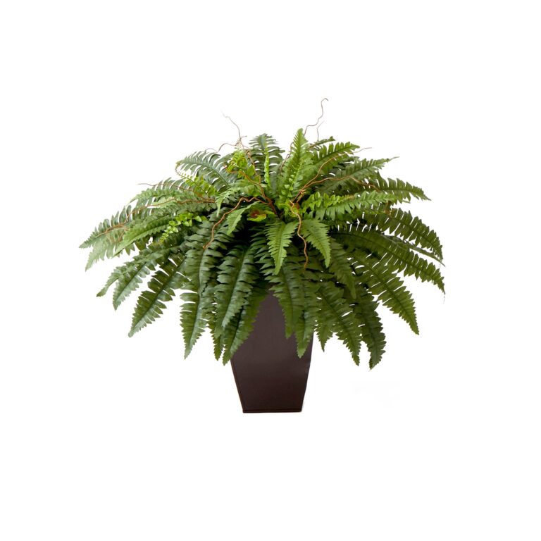 23' Artificial Boston Fern Plant with Tapered Bronze Square Metal Planter DIY KIT