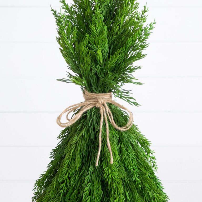 Close-up of leaf foliage texture on this 23' Artificial Real Touch Christmas Cypress Standing Bundle