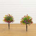 23 inch UV Artificial Daisy Flowering Plant with Integrated Stake Indoor Outdoor - Set of