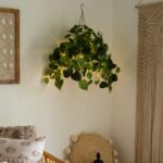 Detail view of full decorative shape from the 24' UV Resistant Artificial Philodendron White Hanging