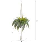 Close-up of leaf foliage texture on this 25' Fern Hanging Artificial Plant in Decorative Basket