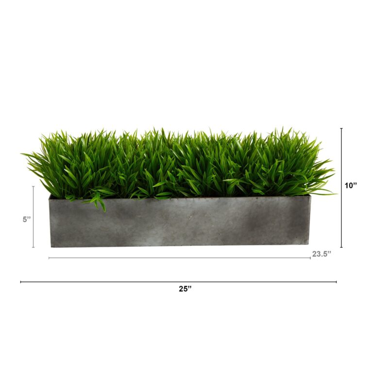 Close-up of leaf foliage texture on this 25' Wild Grass Artificial Plant in Metal Planter
