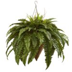 26 inch Artificial Giant Boston Fern with Cone Hanging Basket