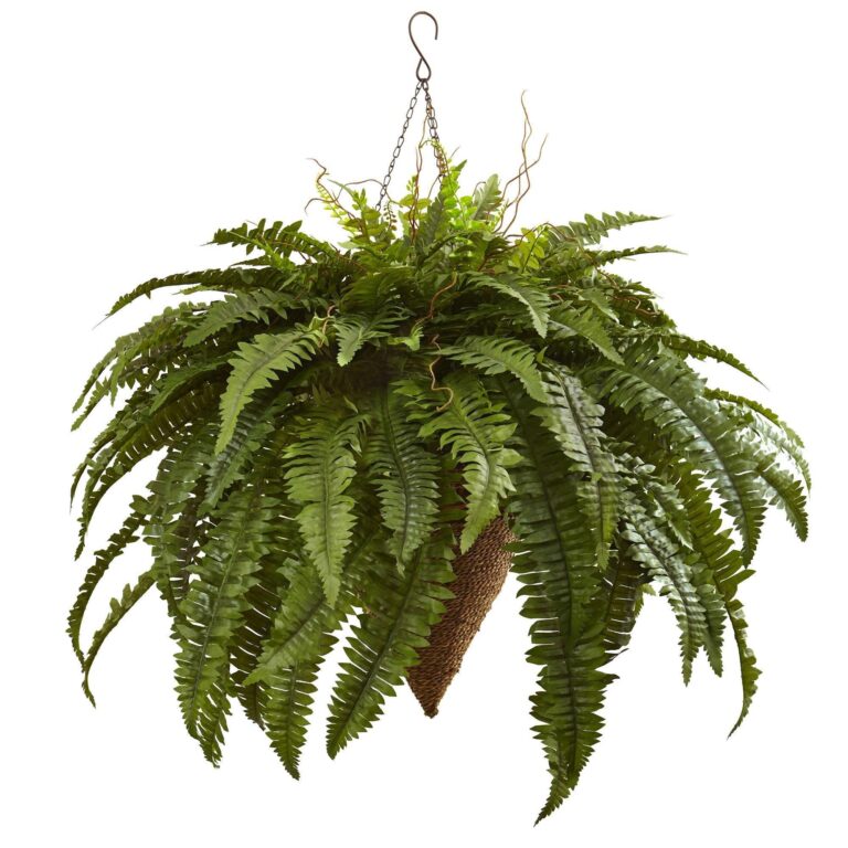 26 inch Artificial Giant Boston Fern with Cone Hanging Basket
