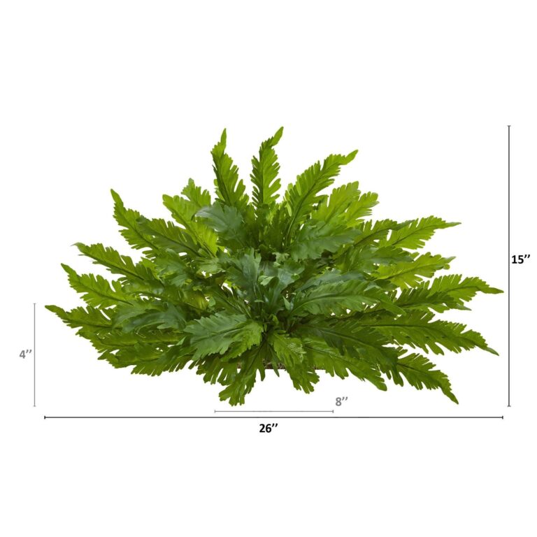 Close-up of leaf foliage texture on this 26' Fern Artificial Ledge Plant