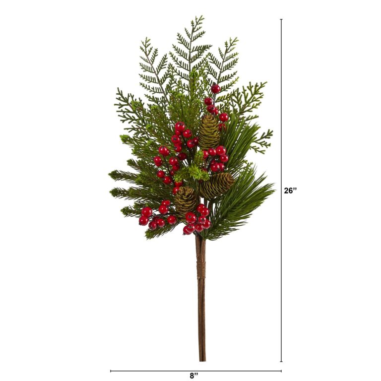 Close-up of bloom tips on this 26' Mixed Pine, Pinecone Berry Artificial Plant Set