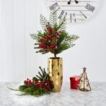 Alternate angle of the 26' Mixed Pine, Pinecone Berry Artificial Plant Set showing leaves along