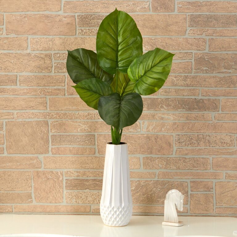 Close-up of leaf foliage texture on this 27' Large Philodendron Leaf Artificial Artificial Bush Plant