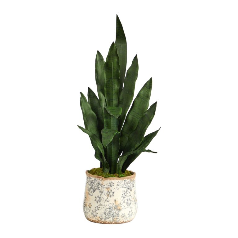 27' Sansevieria Artificial Plant in Decorative Planter