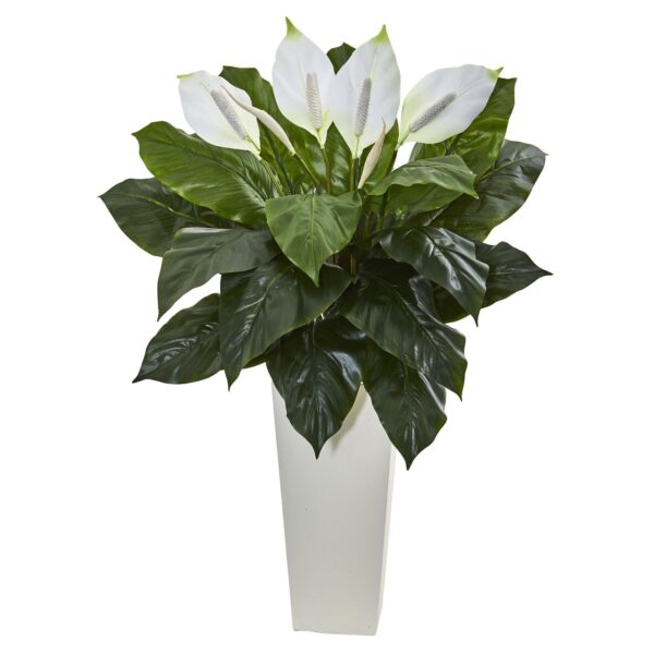 3' Spathiphyllum Artificial Plant in White Tower Planter