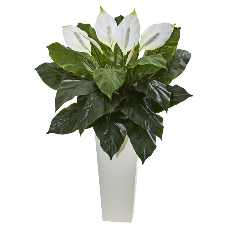 3' Spathiphyllum Artificial Plant in White Tower Planter