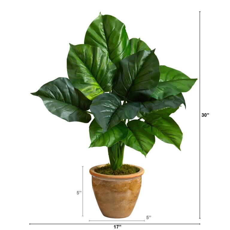 Close-up of leaf foliage texture on this 30' Large Philodendron Leaf Artificial Decorative Planter