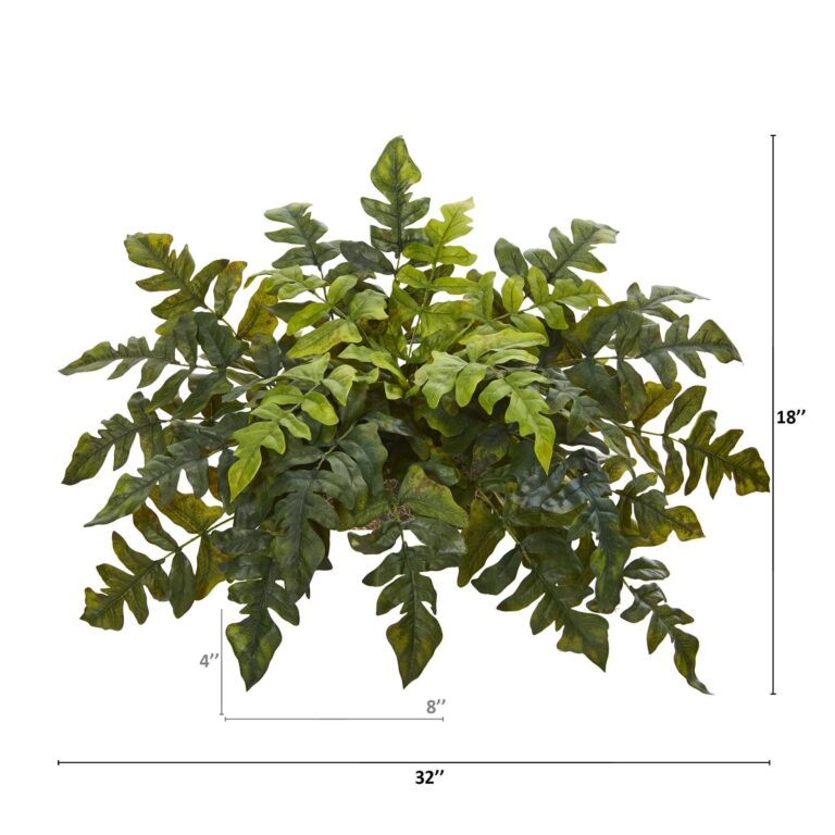 Close-up of leaf foliage texture on this 32' Holly Fern Artificial Ledge Plant