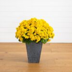 33 inch UV Resistant Artificial Geranium Plant in Slate Ceramic Planter Indoor Outdoor - Yellow