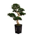 Side view of the 36 inch Artificial Cedar Bonsai revealing craft detail close-up