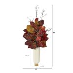 Alternate angle of the 38' Autumn Magnolia Leaf Cream Planter with Gold showing leaves along