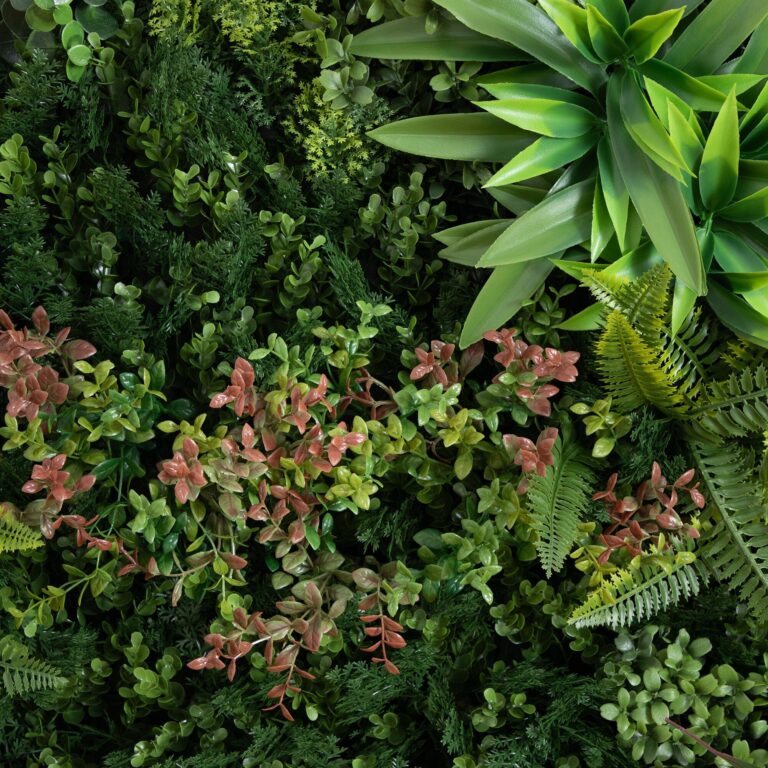 Close-up of craft detail close-up on this 38' UV Resistant Amazon Rainforest Artificial Living Wall