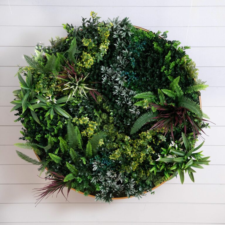 38' UV Resistant Virgin Islands Artificial Living Wall Art Panel in Gold Aluminum Frame, living