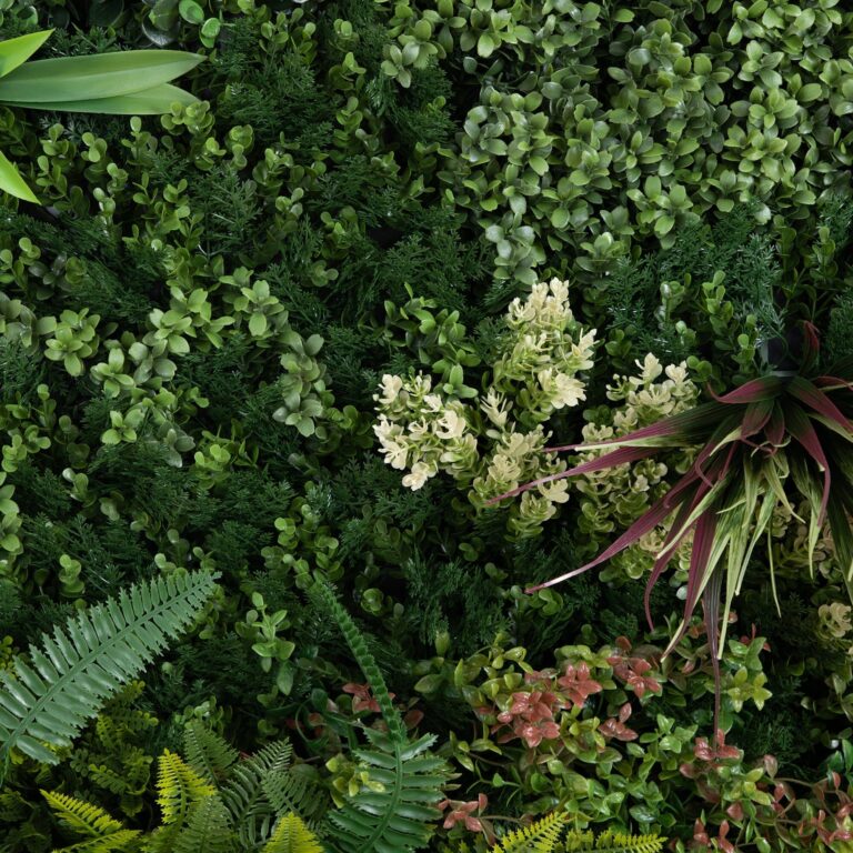 Close-up of craft detail close-up on this 38' x 38' UV Resistant Madagascar Forest Artificial