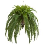 39' Boston Fern Artificial Plant in Metal Hanging Bowl