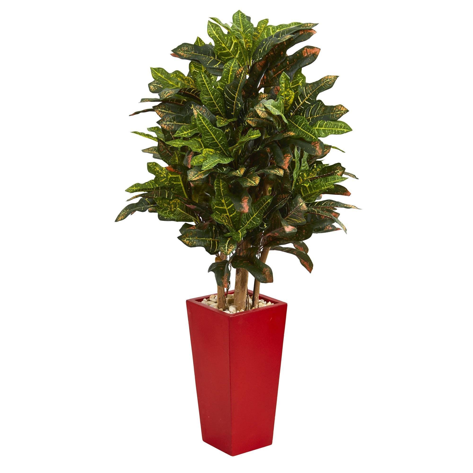 artificial-4-croton-artificial-plant-in-red-planter-nearly-natural-158458.jpg 4' Croton Artificial Plant in Red Planter