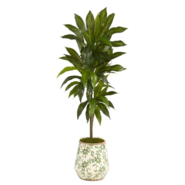 4' Dracaena Artificial Plant in Flower Print Planter Real Touch