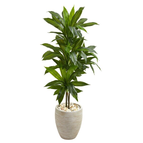 4' Artificial Dracaena Plant in Sand Colored Planter Real Touch